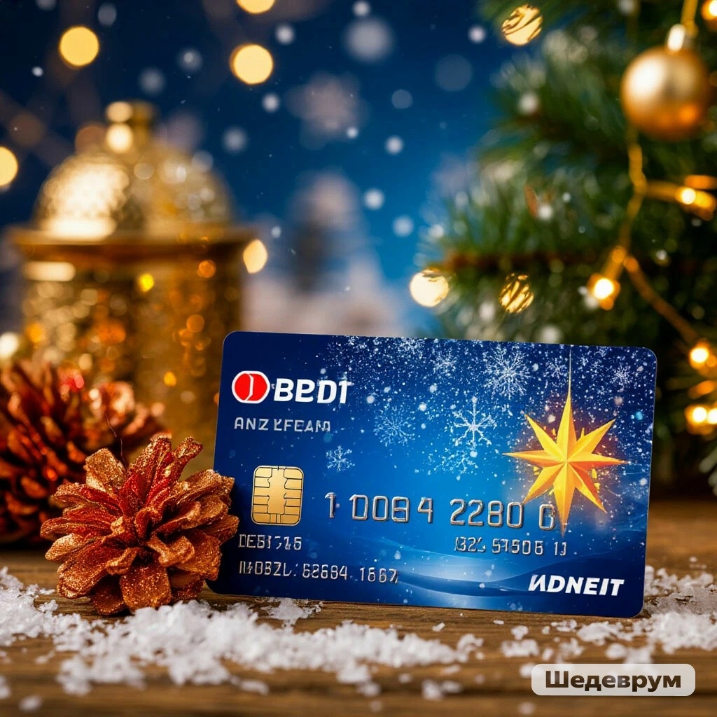 Рисунок. сгенерированный ИИ: промто банковская карта на фоне ноговоднего пейзажа ))) 