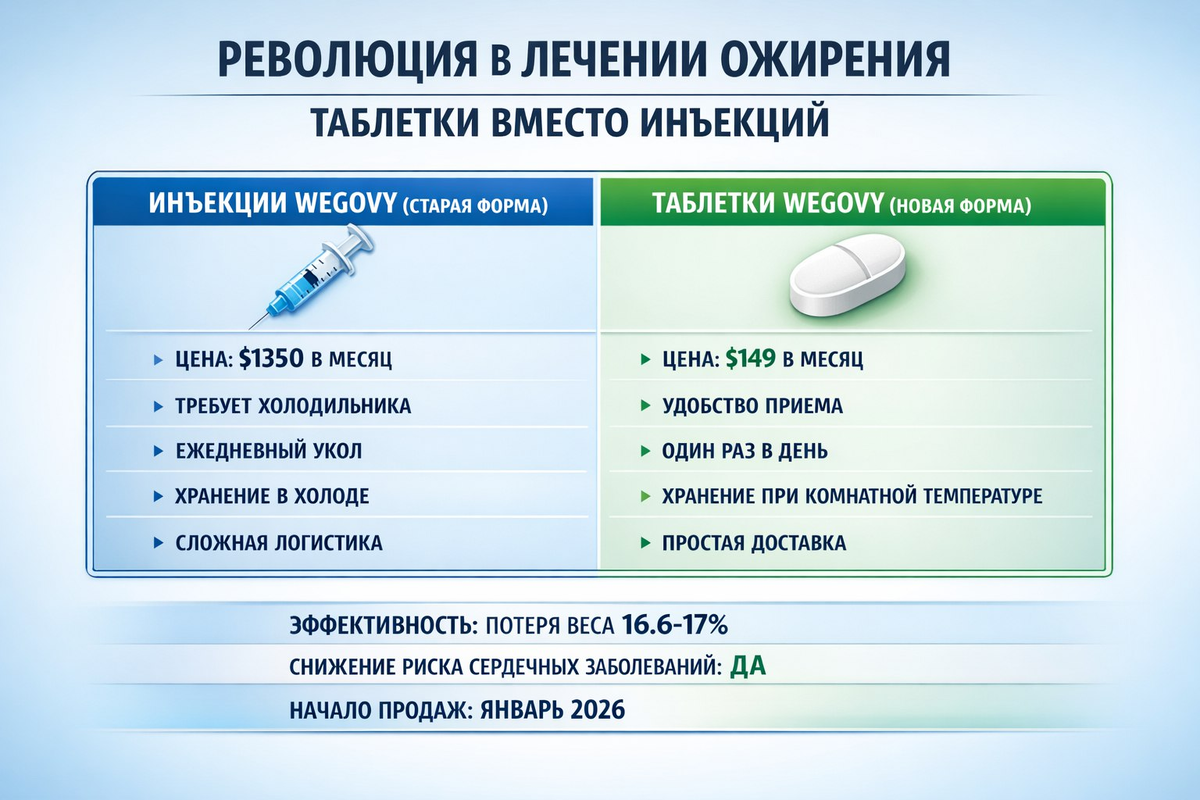 Инфографика-таблица сравнения с информацией о Wegovy.