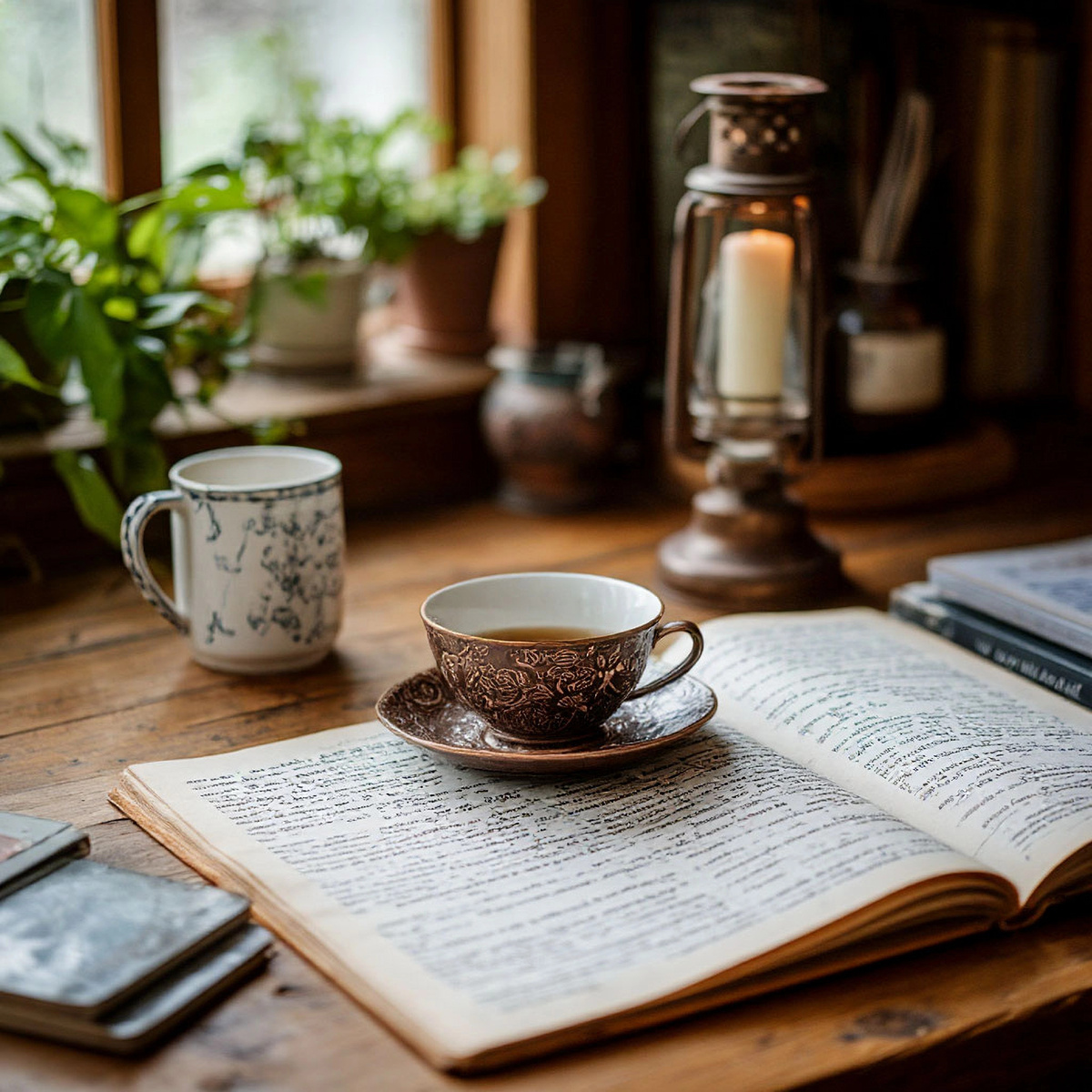 Книга, кофе, свеча.