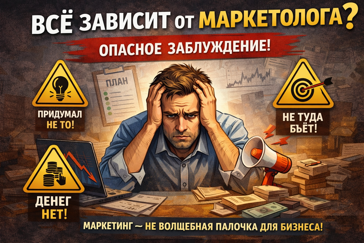 Фраза «всё зависит от маркетолога» опасна не потому, что она обидная. А потому, что она снимает ответственность с бизнеса. Маркетинг — это часть системы управления ростом.
А не внешний подрядчик, на которого можно списать отсутствие результата. Если бизнес не готов брать ответственность за процессы — маркетолог не спасёт.