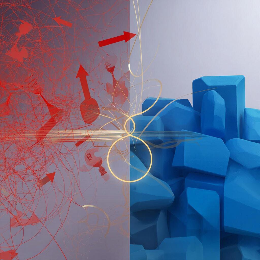 Абстрактная композиция, символизирующая баланс между крайностями. Иллюстрация создана искусственным интеллектом GigaChat. 