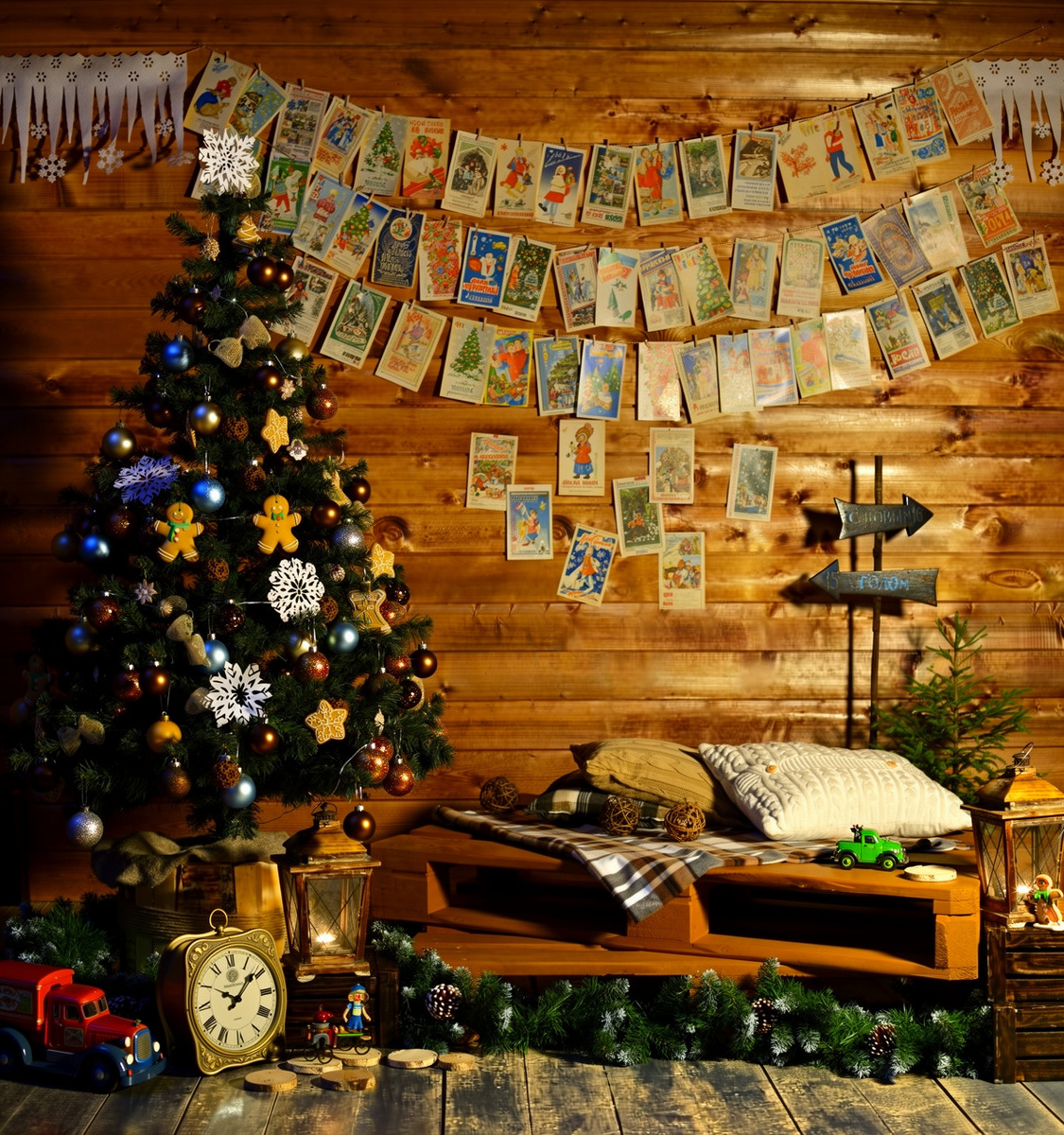 Домашняя фотозона 2025-2026 на новый год в винтажном стиле