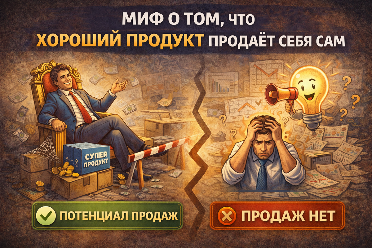 Хороший продукт не продаёт себя сам. Он даёт потенциал для продаж. Без маркетинга, упаковки и продаж даже сильный продукт остаётся незамеченным. Рынок не обязан разбираться, насколько вы хороши. Это задача бизнеса — донести, объяснить и довести до сделки.