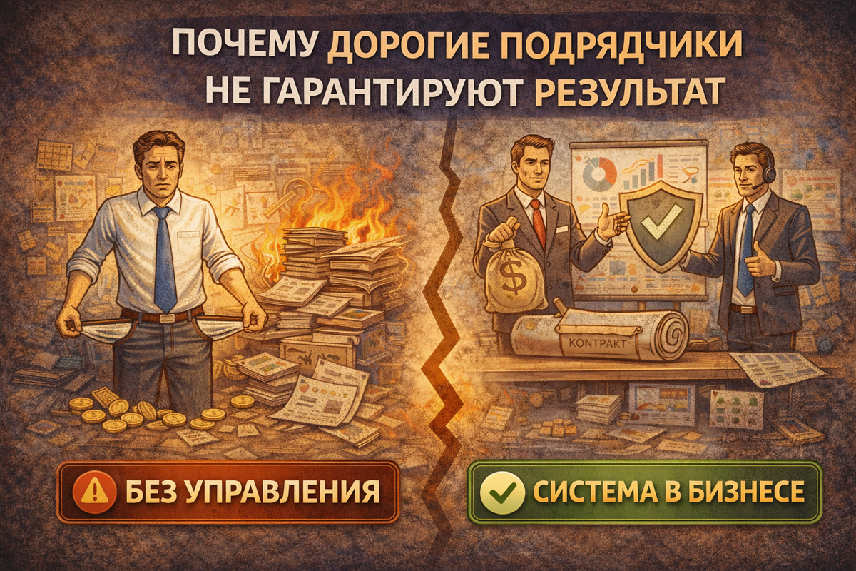 Цена подрядчика — это не страховка от ошибок. Можно дорого и бессмысленно. Можно разумно и эффективно. Если в бизнесе: нет системы, нет ответственности, нет управляемости, дорогие подрядчики просто ускоряют путь к разочарованию.
