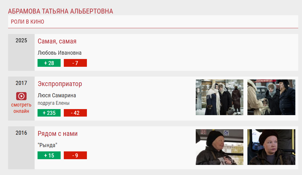 скрин со страницы сайта "Кино-театр.ру" С 2017 года Татьяна не снималась и вот осенью 2025 года с ней вышел новый сериал