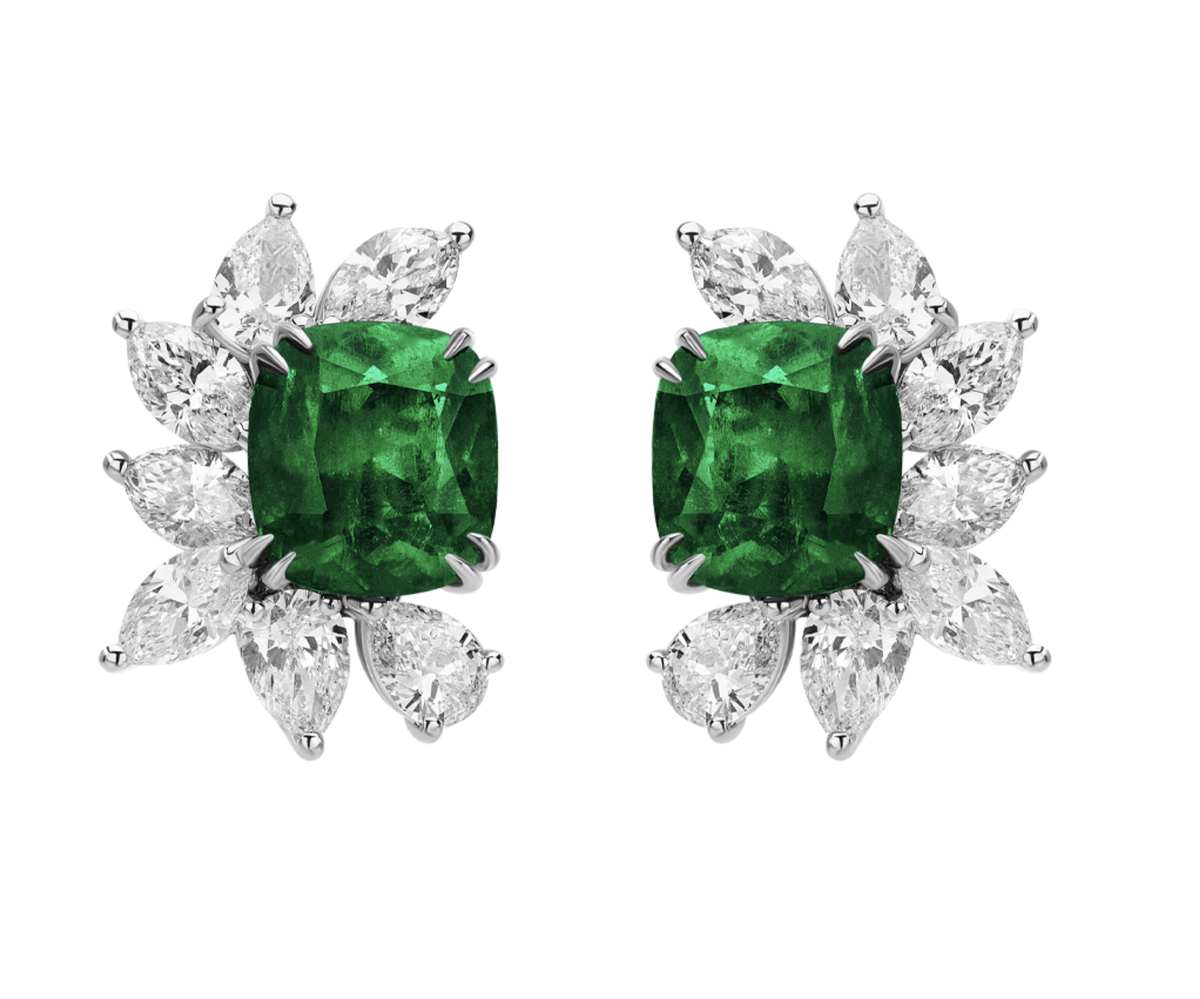 Серьги Mercury Color из белого золота с бриллиантами и изумрудами