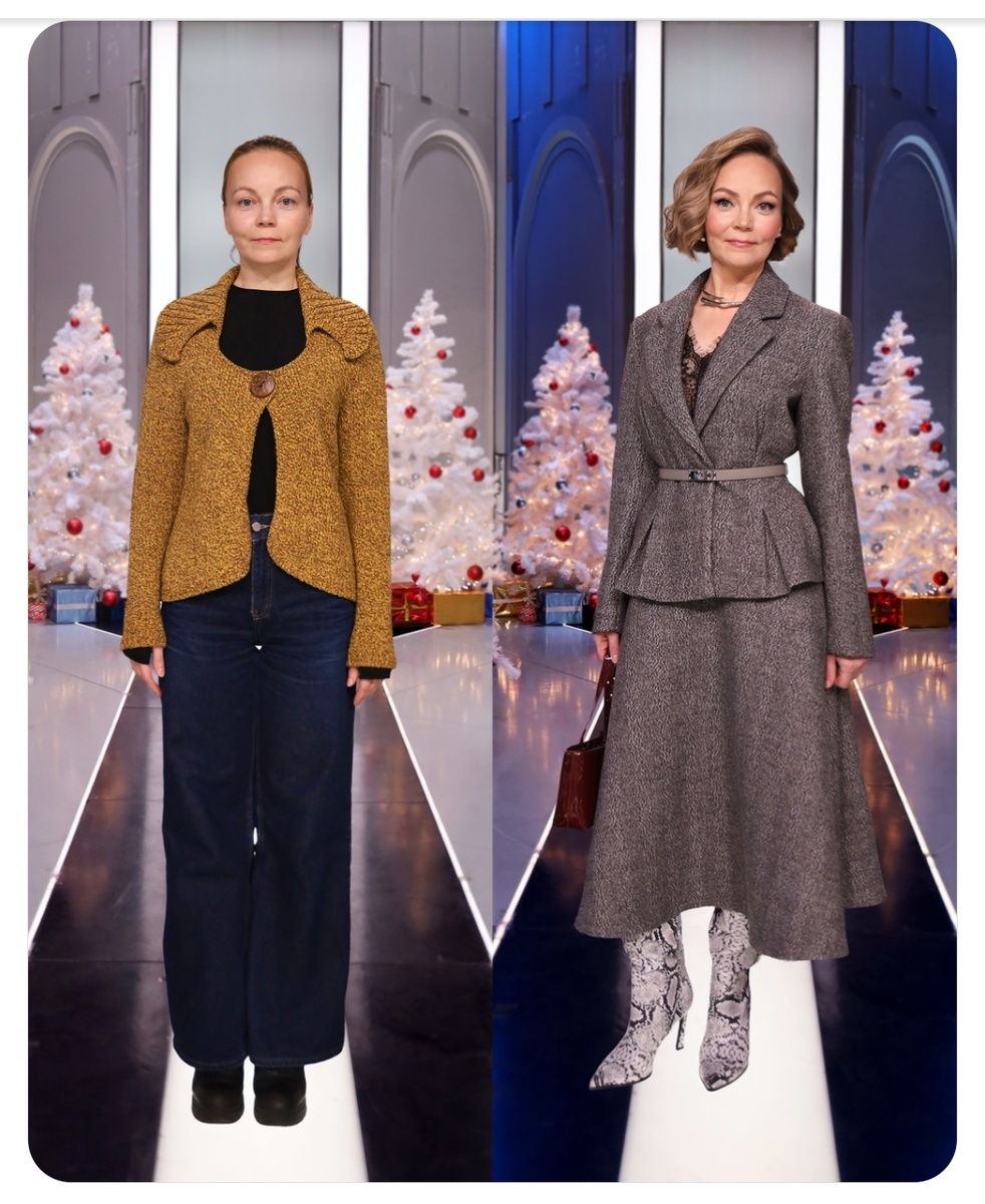Здесь и далее: фото из передачи "Модный приговор" (от 24.12). Слева - как вы догадались - ДО, справа - ПОСЛЕ