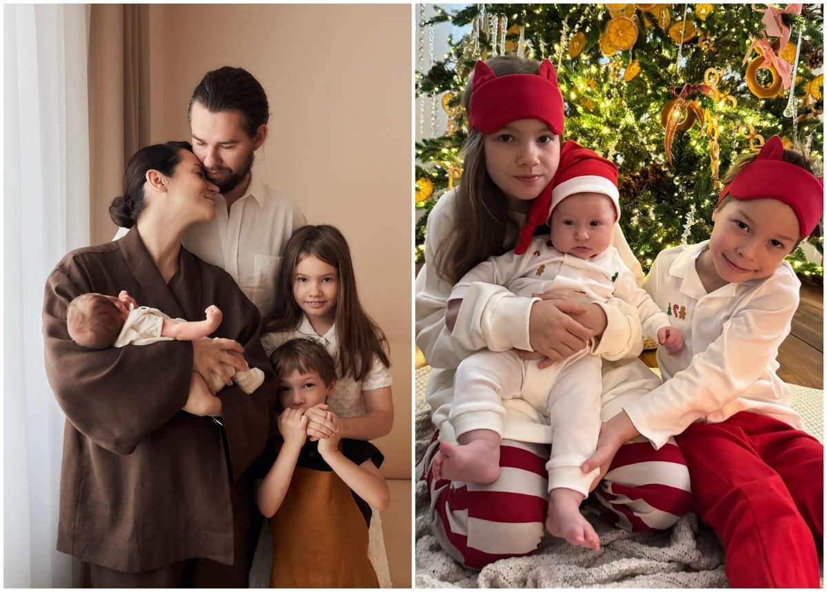 Ида Галич и Олег Ледвич с детьми Лией, Аней и Леоном