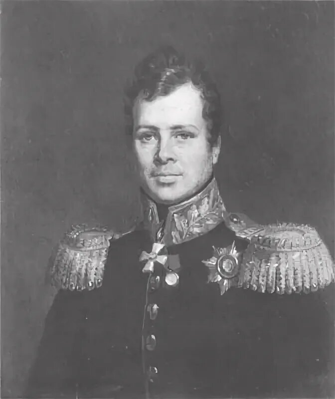 «Портрет Максима Ивановича Дамаса» — картина Джорджа Доу и его мастерской из Военной галереи Зимнего дворца. Командир Астраханского гренадерского полка с 24.12.1812 года по 10 мая 1814 года Максим Иванович де Дамас (1785 - 1862). Анж-Иасе́нт-Макса́нс де Дама́с де Кормайо́н, баро́н де Дама́с (фр. Ange Hyacinthe Maxence de Damas de Cormaillon, baron de Damas; в России Макси́м Ива́нович де Дама́с; 30 сентября 1785[2][3][…], Париж[4] — 6 мая 1862[3][5], Париж[4]) — французский и русский военачальник и государственный деятель, роялист-легитимист, участник Наполеоновских войн на стороне России, затем французский министр эпохи Реставрации Бурбонов. https://ru.wikipedia.org/wiki/Дамас,_Максанс_де Картина представляет собой погрудный портрет генерал-майора барона Максанса де Дамаса (в русской традиции его имя пишется как Максим Иванович Дамас) из состава Военной галереи Зимнего дворца[2]. Изображён в генеральском мундире, введённом для пехотных генералов 7 мая 1817 года — этот мундир изображён ошибочно, поскольку Дамас уволился с русской службы в 1814 году, то он должен быть изображён в мундире образца 1808 года с двумя рядами пуговиц. На шее крест ордена Св. Георгия 3-го класса; справа на груди серебряная медаль «В память Отечественной войны 1812 года» на Андреевской ленте и звезда ордена Св. Александра Невского. С тыльной стороны картины надпись: Damas[4]. Подпись на раме: Баронъ М. И. де Дамас, Генералъ Маiоръ. При изображении наград художник пропустил орден Св. Владимира 3-й степени, награждение которым Дамаса состоялось 22 января 1814 года[5]. Поскольку Дамас в момент написания портрета являлся министром иностранных дел Франции, то для написания его портрета потребовался прототип, который был заказан находящемуся в то время в Париже художнику К. К. Штейбену. Портрет Штейбеном был исполнен около 1824 — 1826 годов и выслан в Санкт-Петербург, где с ним работал Доу[6]. Ссылка: https://ru.wikipedia.org/wiki/Портрет_Максима_Ивановича_Дамаса