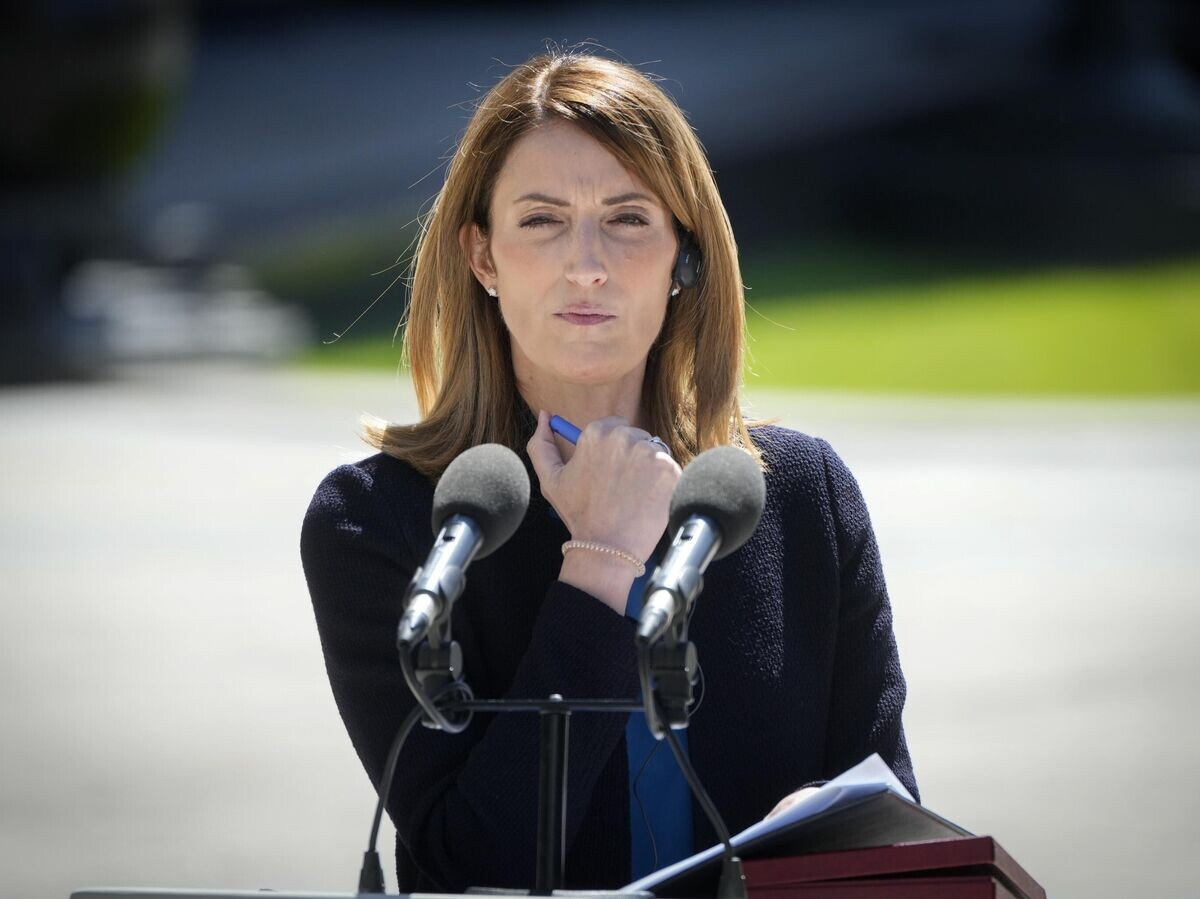    Президент Европарламента Роберта Метсола во время визита в Киев, Украина | © AP Photo / Efrem Lukatsky