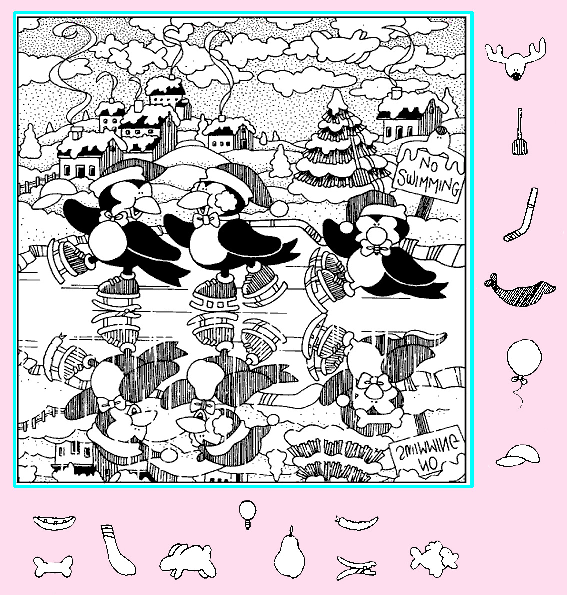 Тест на внимательность: найди клюшку, зайчика, шарик и другие предметы на картинке. Картинка подготовлена автором