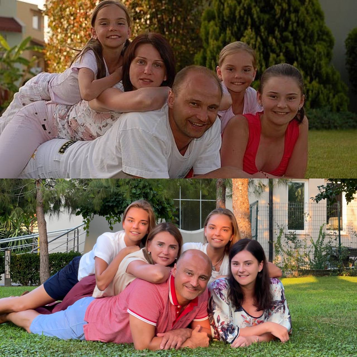 Семья Авериных в 2008 и в 2022 году. Фото: соцсети