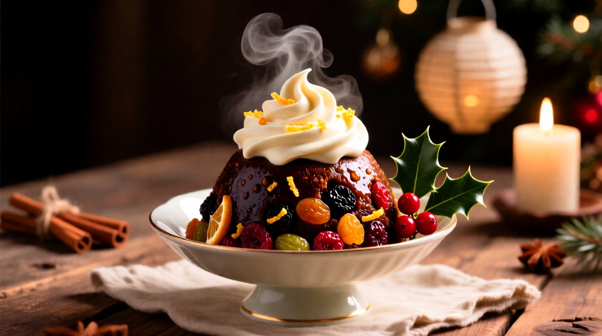 Рождественский пудинг с облаком бренди-крема