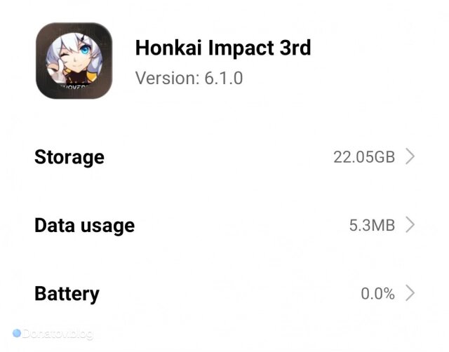    Занимаемый объём памяти Honkai Impact 3rd на «Андроид»
