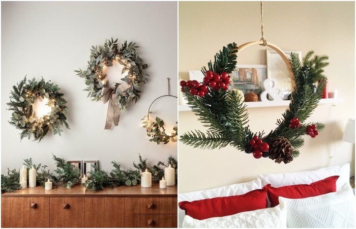 Рождественский венок можно повесить на стене