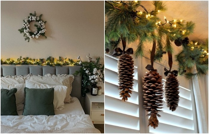 Положите гирлянду в изголовье или повесьте над окном