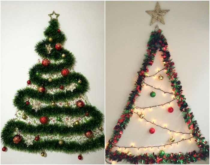 Идеи елочки на стене из дождика
