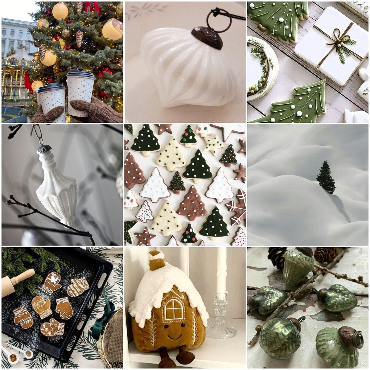 1. Сладости в новогодней тематике и новогодние украшения в виде сладостей. Иллюстрации из открытых источников. Коллажи авторские.