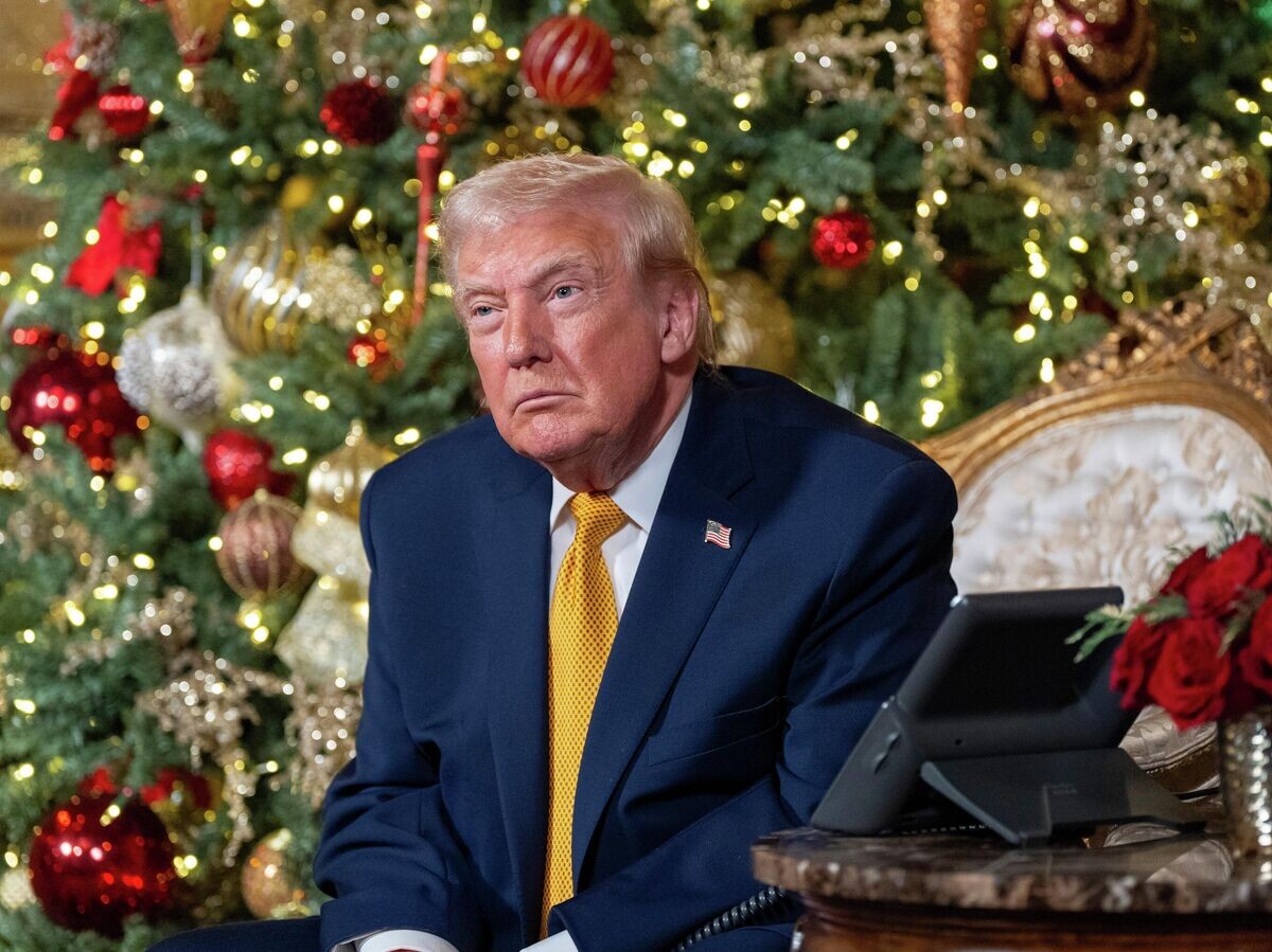    Президент США Дональд Трамп отвечает на вопросы детей, которые позвонили на горячую линию Северо-американского командования Пентагона, чтобы узнать, где находится упряжка Санта-Клауса | © AP Photo / Alex Brandon