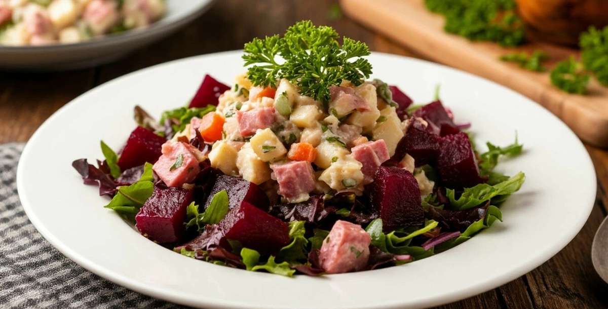 Вот так ИИ представляет " Оливье со свёклой "