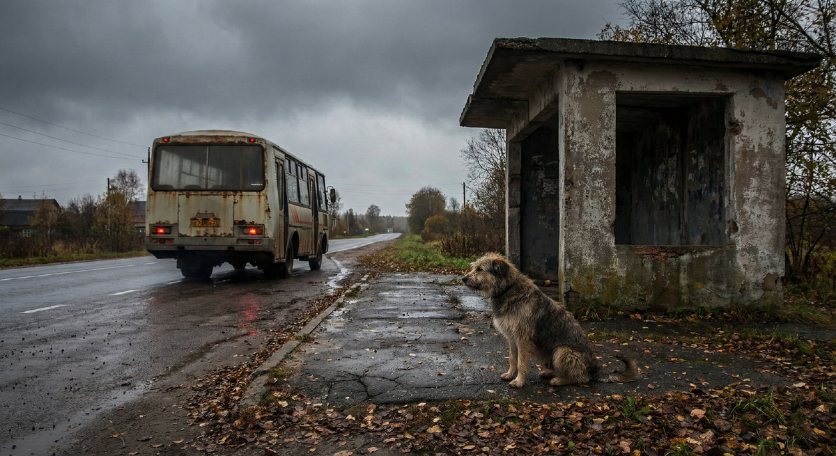 Одиночество на обочине. Вокруг только шум трассы, серое небо и бесконечное ожидание того, кто больше никогда не вернется.