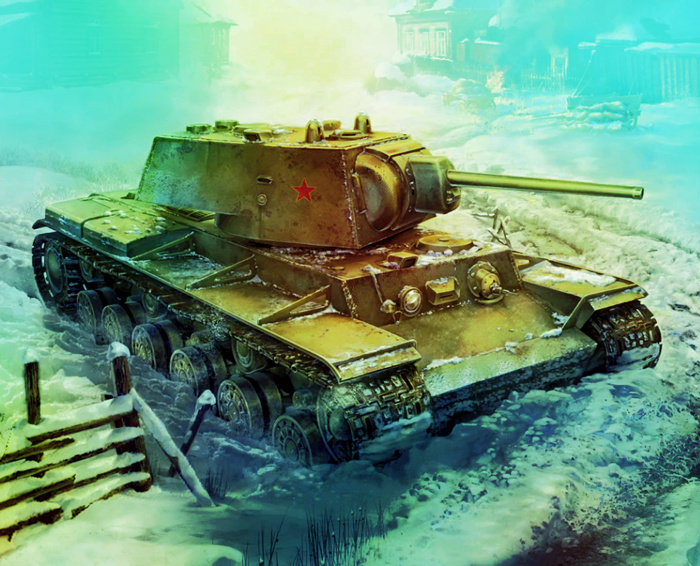 Тяжёлый танк КВ-1 в зимнее время. Исходное изображение найдено на pinterest.com.