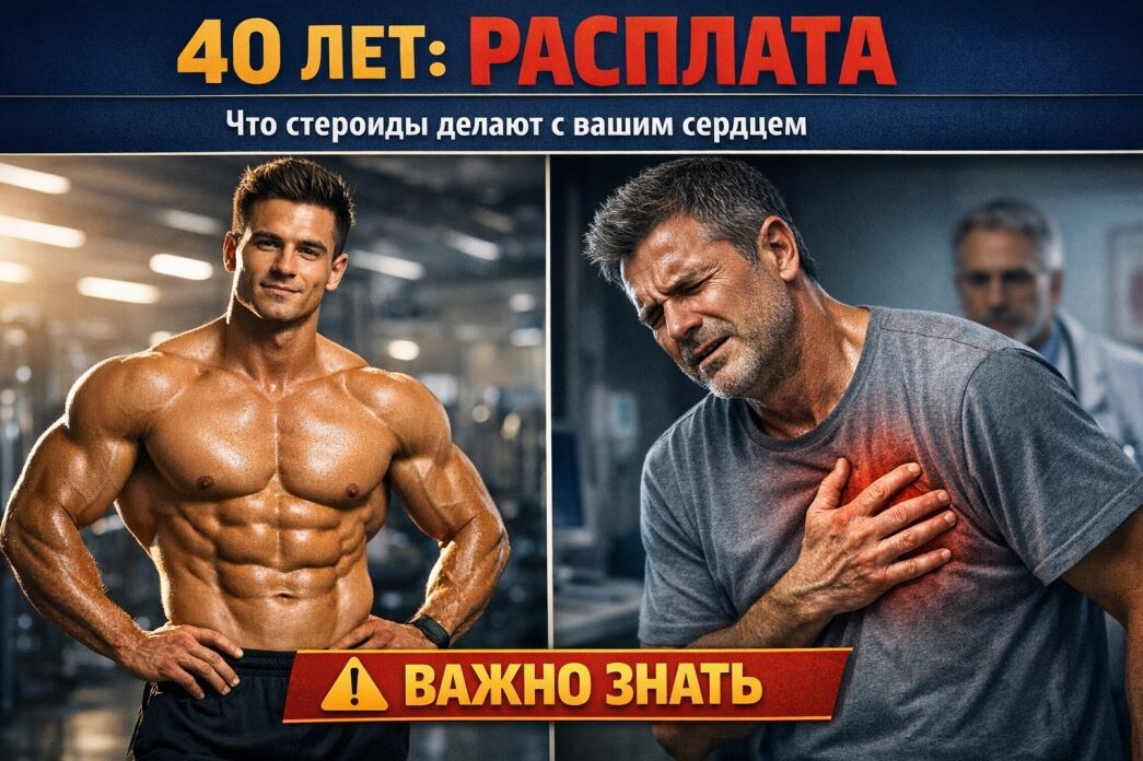 Сравнение состояния здоровья: молодой спортсмен на стероидах vs последствия в 40 лет.