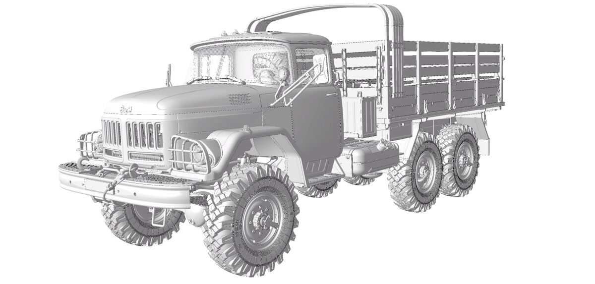 Компьютерные рендеры (изображения) будущей модели советского грузового автомобиля повышенной проходимости ЗИЛ-131. . Масштаб: 1/35. Производитель: "Звезда". Листайте вправо 👉 чтобы увидеть больше. Авторские права на фото принадлежат компании "Звезда", © 2025 год