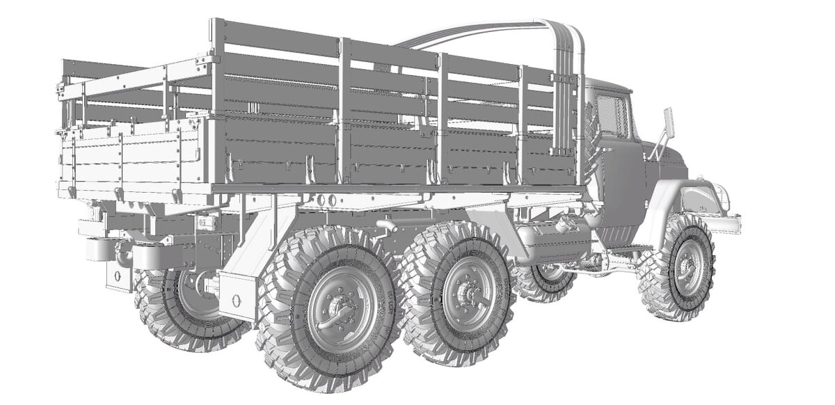 Компьютерные рендеры (изображения) будущей модели советского грузового автомобиля повышенной проходимости ЗИЛ-131. . Масштаб: 1/35. Производитель: "Звезда". Листайте вправо 👉 чтобы увидеть больше. Авторские права на фото принадлежат компании "Звезда", © 2025 год