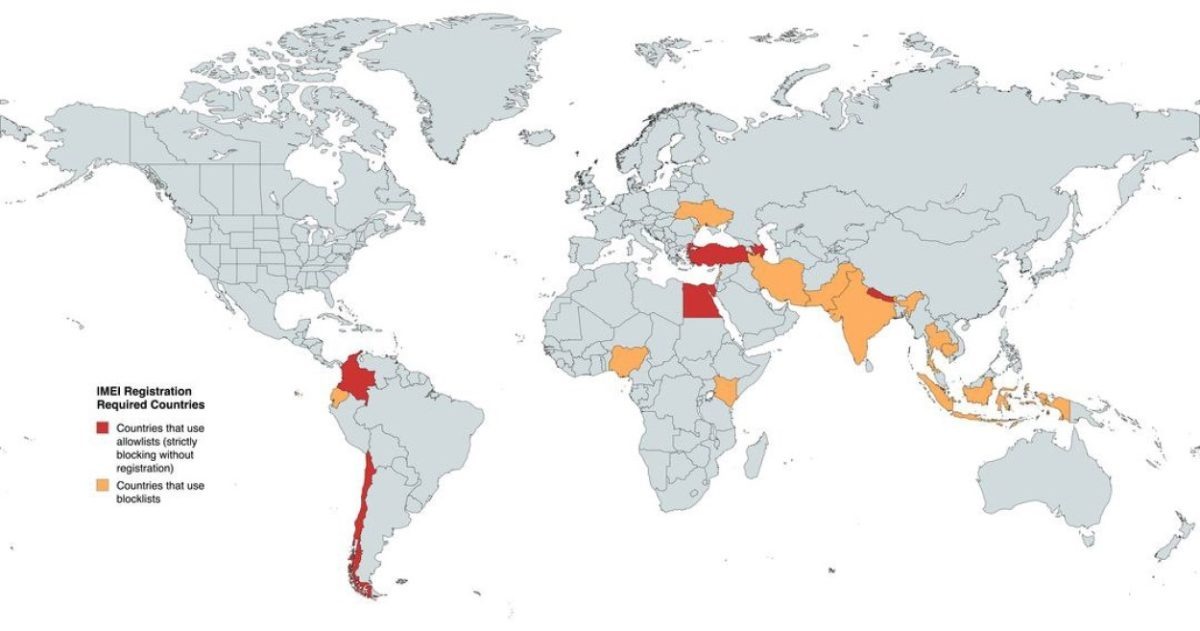    Инфографика: какие страны требуют регистрировать IMEI для использования GSM / © Reddit