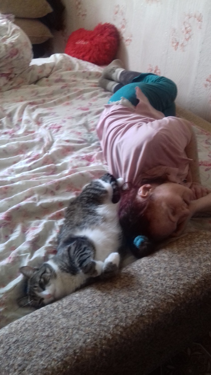 Сонное  царство в обед. Мама и кошка Кыта.