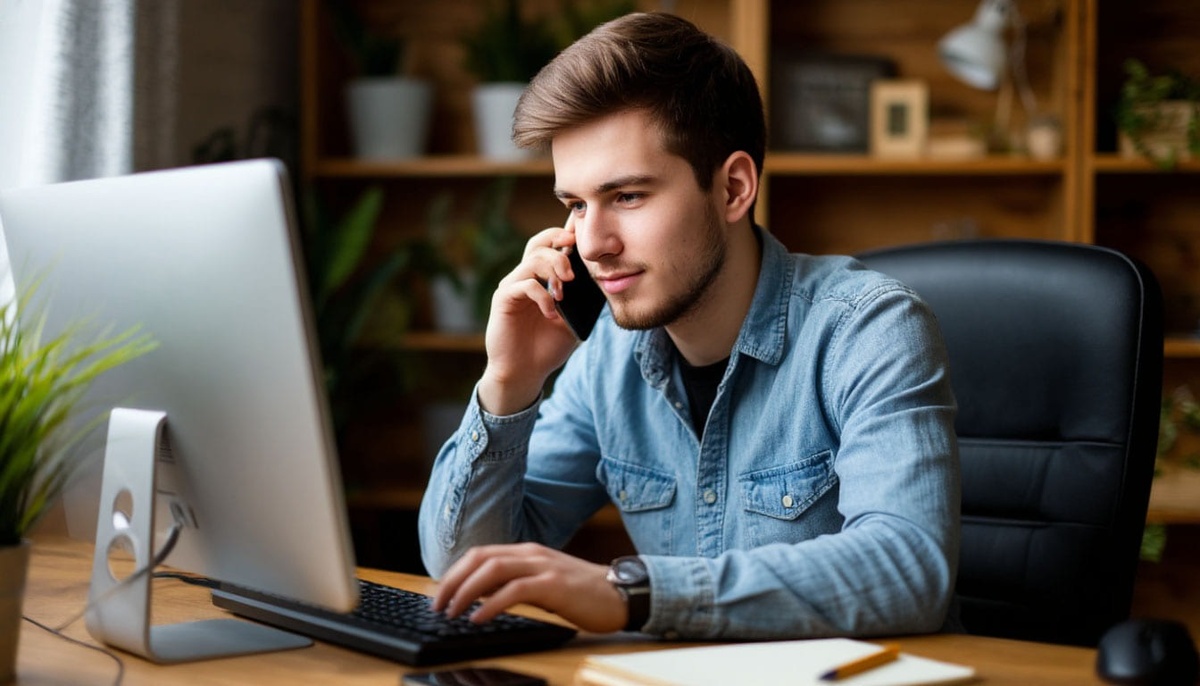 Парень выбирает выгодные тарифы билайн