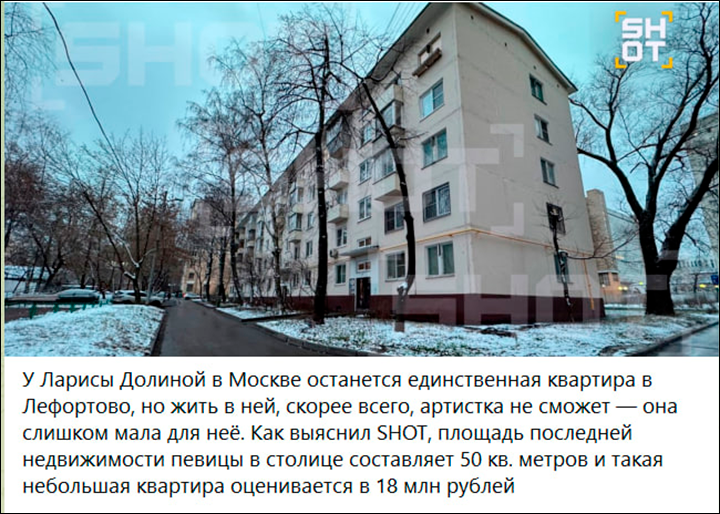    Народная артистка не бездомная, у неё есть где жить. Скриншот: ТГ-канал SHOT