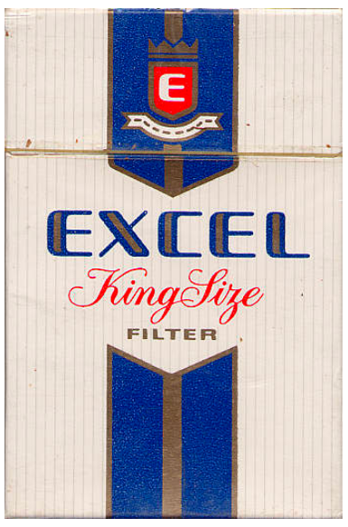 "Excel" King Size Filter. Нигерия, 1990-е годы. 20 штук, с фильтром, в коробке с откидывающейся крышкой, в целлофане. Смола 15 мг, никотин 1,2 мг. Производитель: Nigerian Tobacco Co. Владелец торговой марки: Nigerian Tobacco Co. Plc.