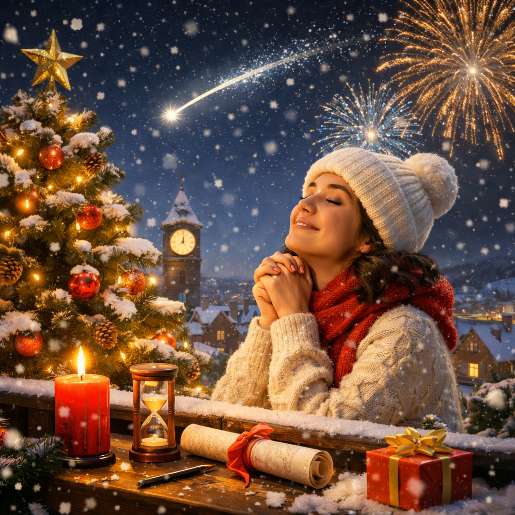 новый год 2026, желание под новый год, девушка загадывает желание