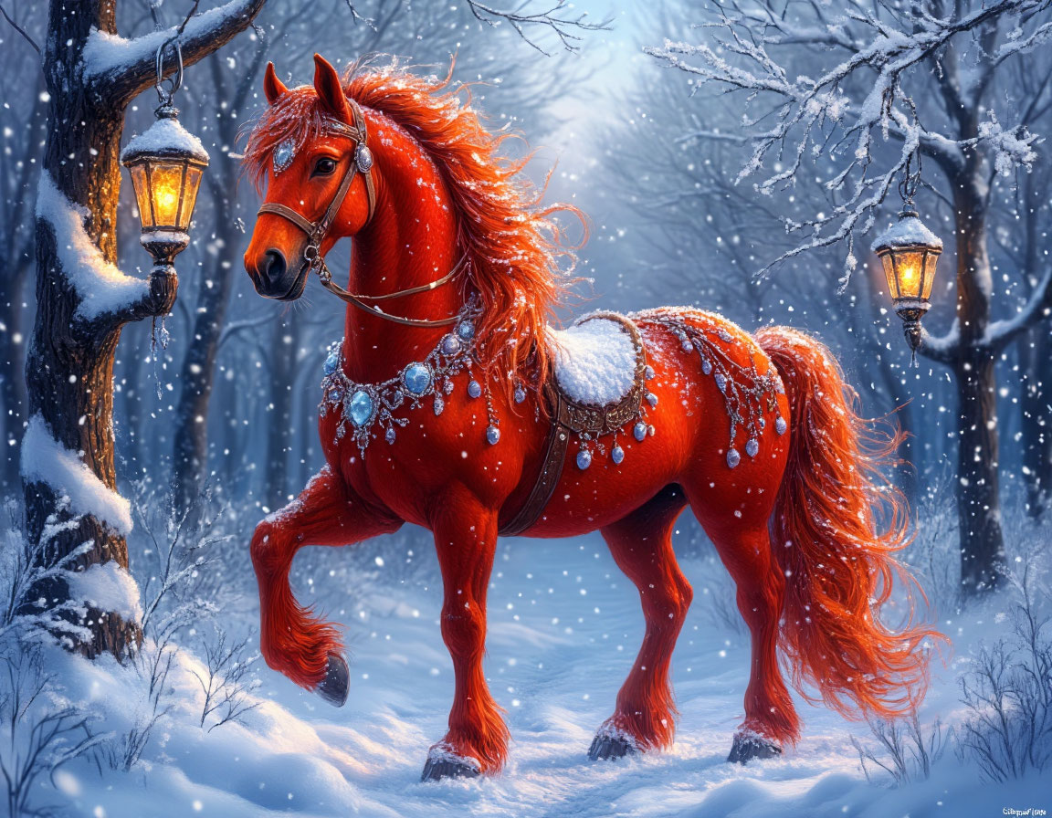Красная огненная лошадь, картинка сгенерирована нейросетью Шедеврум