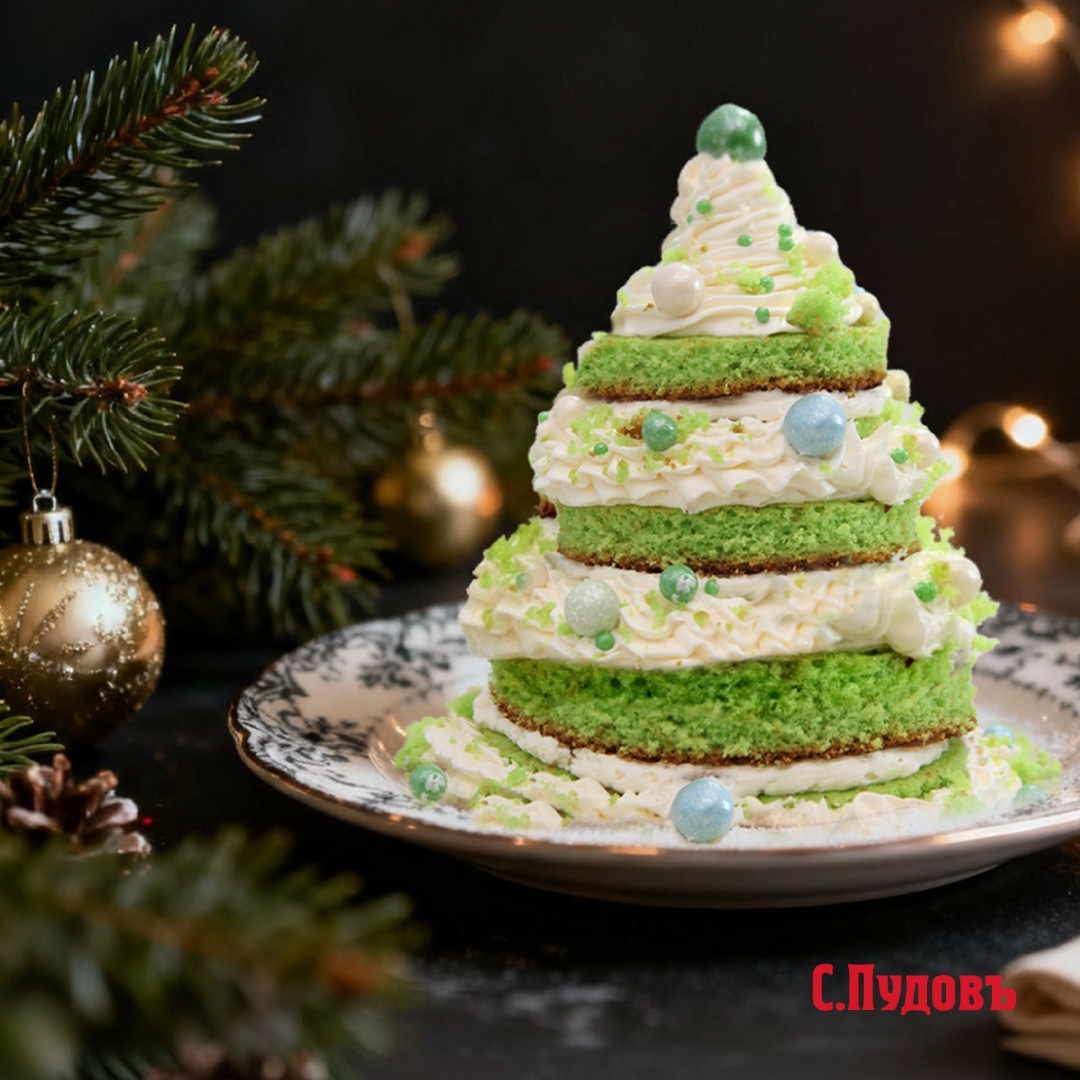 Торт «Новогодняя ёлка» из готовой смеси «Фисташковый бархат»