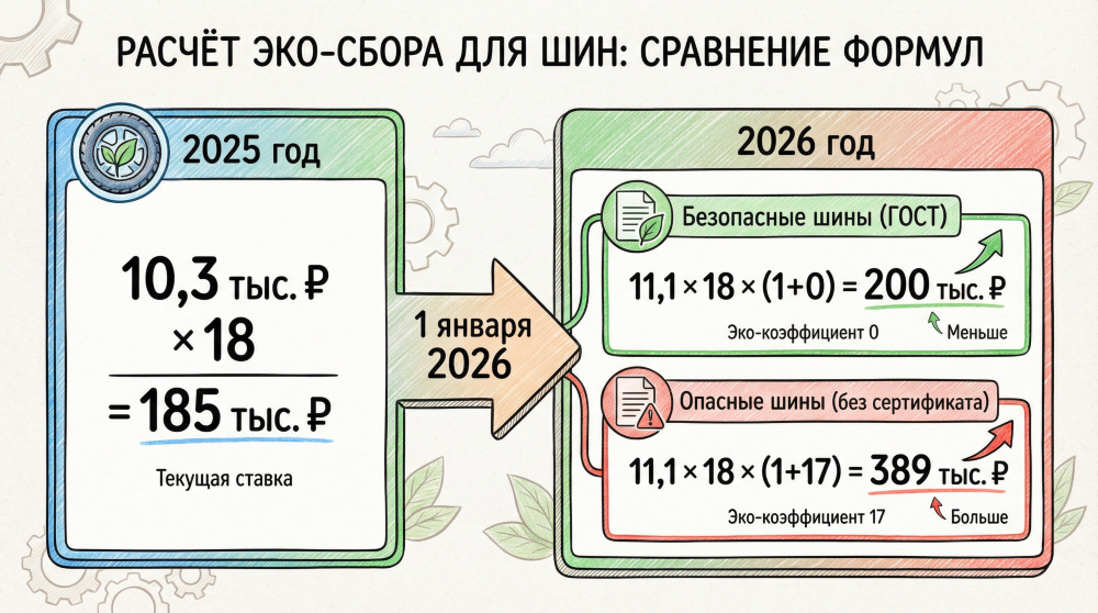    Новая формула экосбора создает двухуровневую систему: безопасные шины подорожают минимально, а опасные столкнутся с ростом сбора более чем вдвое