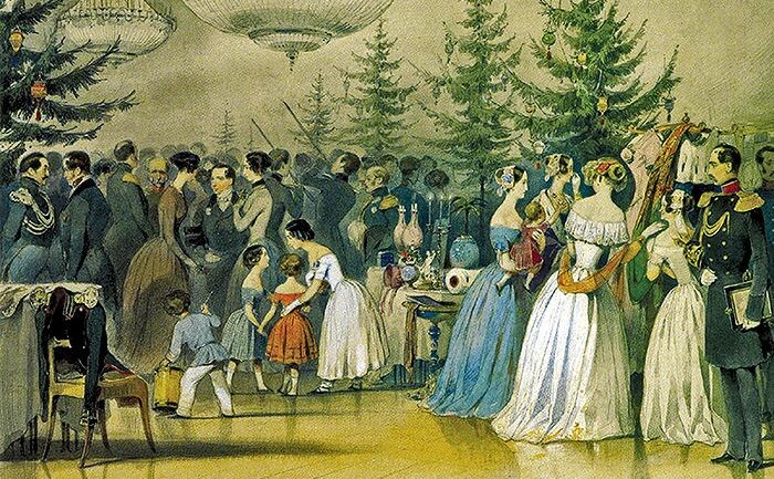 «Рождественская ёлка в Аничковом дворце» — акварель художника А.Ф. Чернышёва