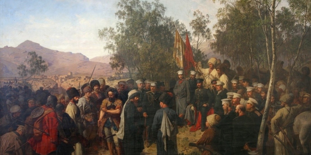 Гениальный немецкий живописец Теодор Горшельт назвал свою картину «Встреча Шамиля с князем».