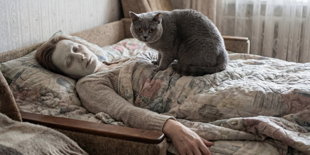 Кошка погибала от голода рядом с бездыханным телом хозяйки, она звала на помощь — но никто не приходил