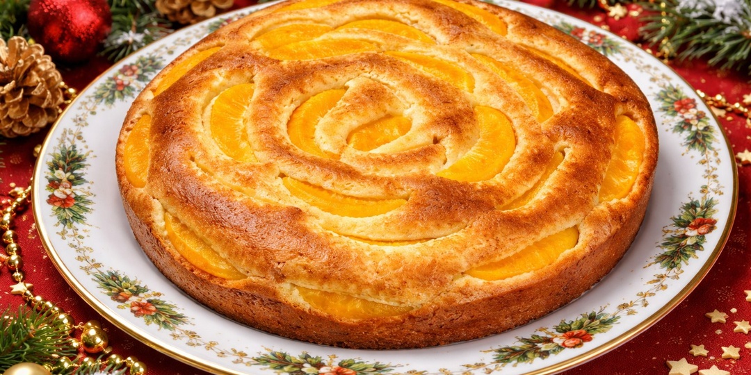 Очень сочный пирог с консервированными персиками