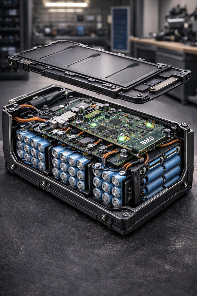 АКБ в разрезе с BMS платой 