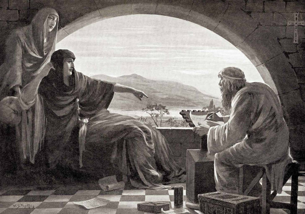 Изображение сцены диктовки Анной Алексиады, созданное художником XIX века