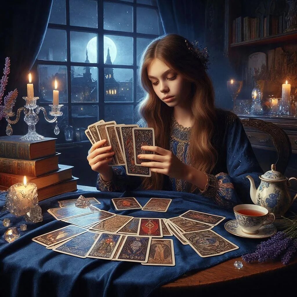 Гадание на картах. Иллюстрация сгенерирована нейросетью