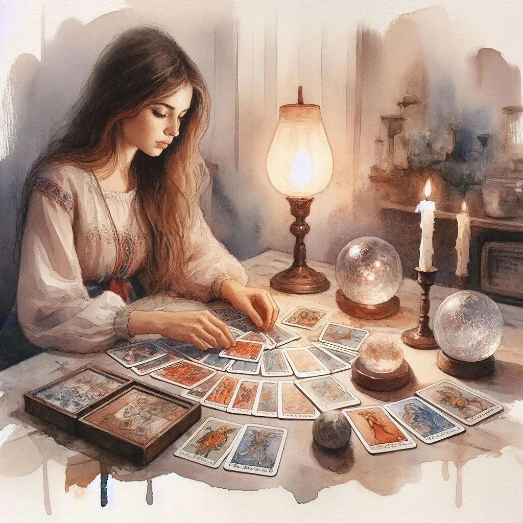 Гадание на картах. Иллюстрация сгенерирована нейросетью