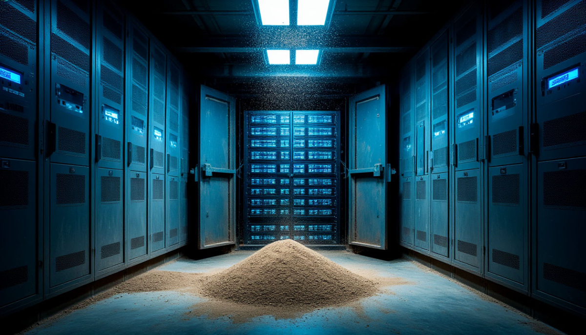 «Порог»
Архивный сейф, переобученный на хранение будущего. Пыль — последний аналоговый свидетель.

