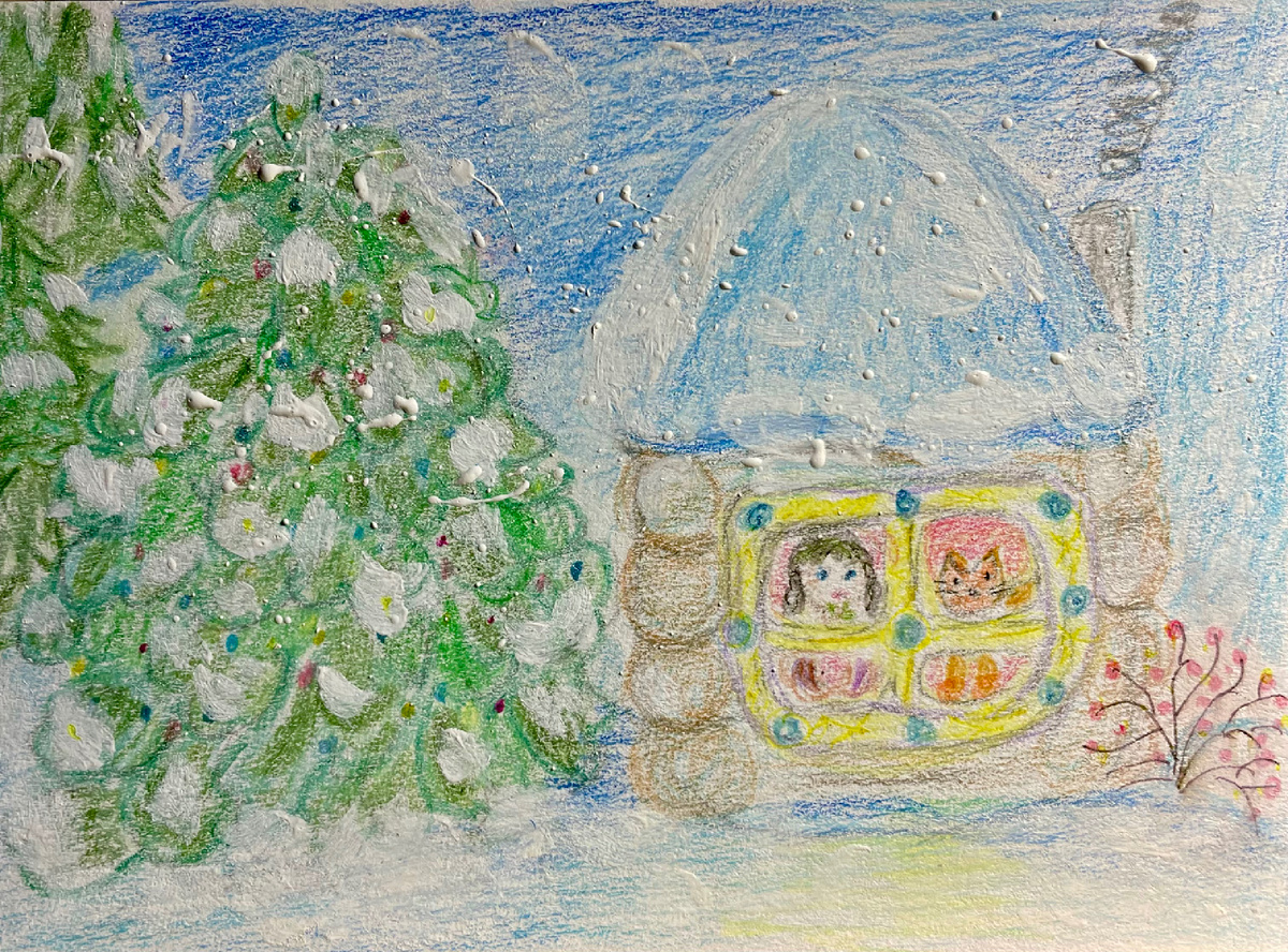 Кривой домик. Там девочка и кот. Все просто.