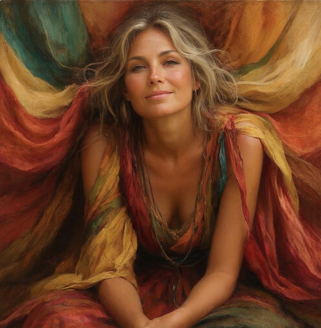 Сильная, спокойная и достаточная во всем и всегда.. Это она, созданная по моему четкому описанию.. искуственным интеллектом! Моя внутренняя гадалка просто смотрит.