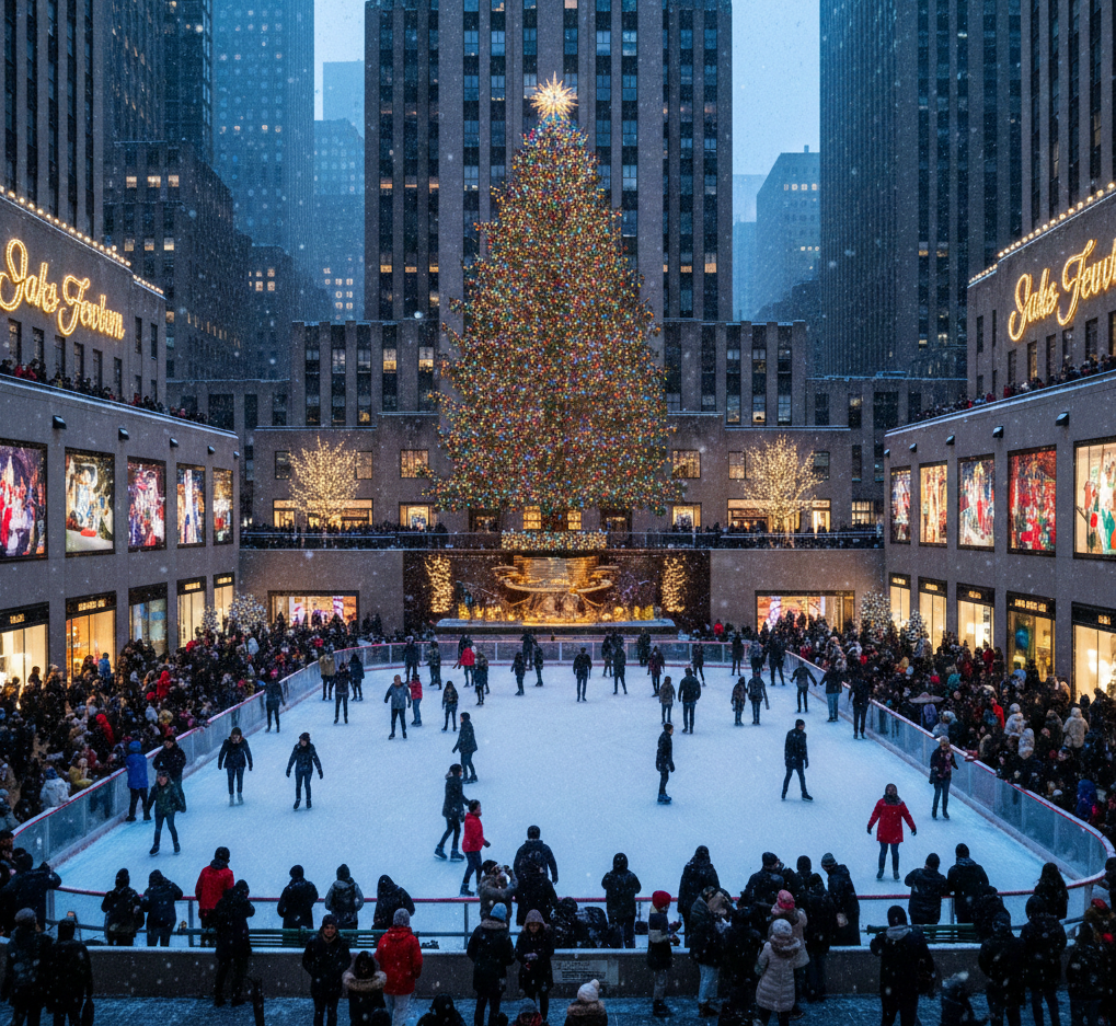Rockefeller Center, катки, витрины, толпы людей и ощущение, что ты внутри фильма, который уже сто раз видел, но всё равно смотришь с удовольствием. (Мне не зашло)